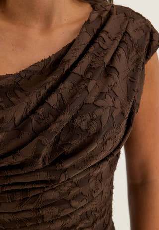 Asymmetric Jacquard Stretch Ankle Dress Brown