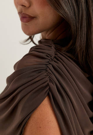 Cape Mesh Ankle Dress Brown