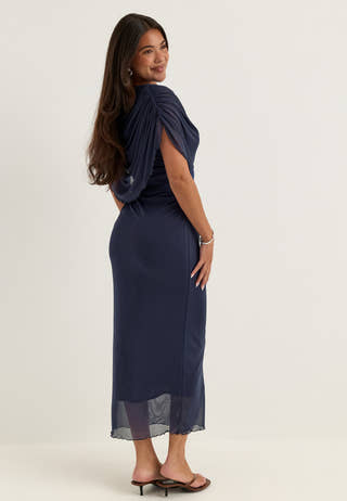 Cape Mesh Ankle Dress Blue