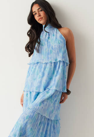 Pleated Flounce Maxi Dress