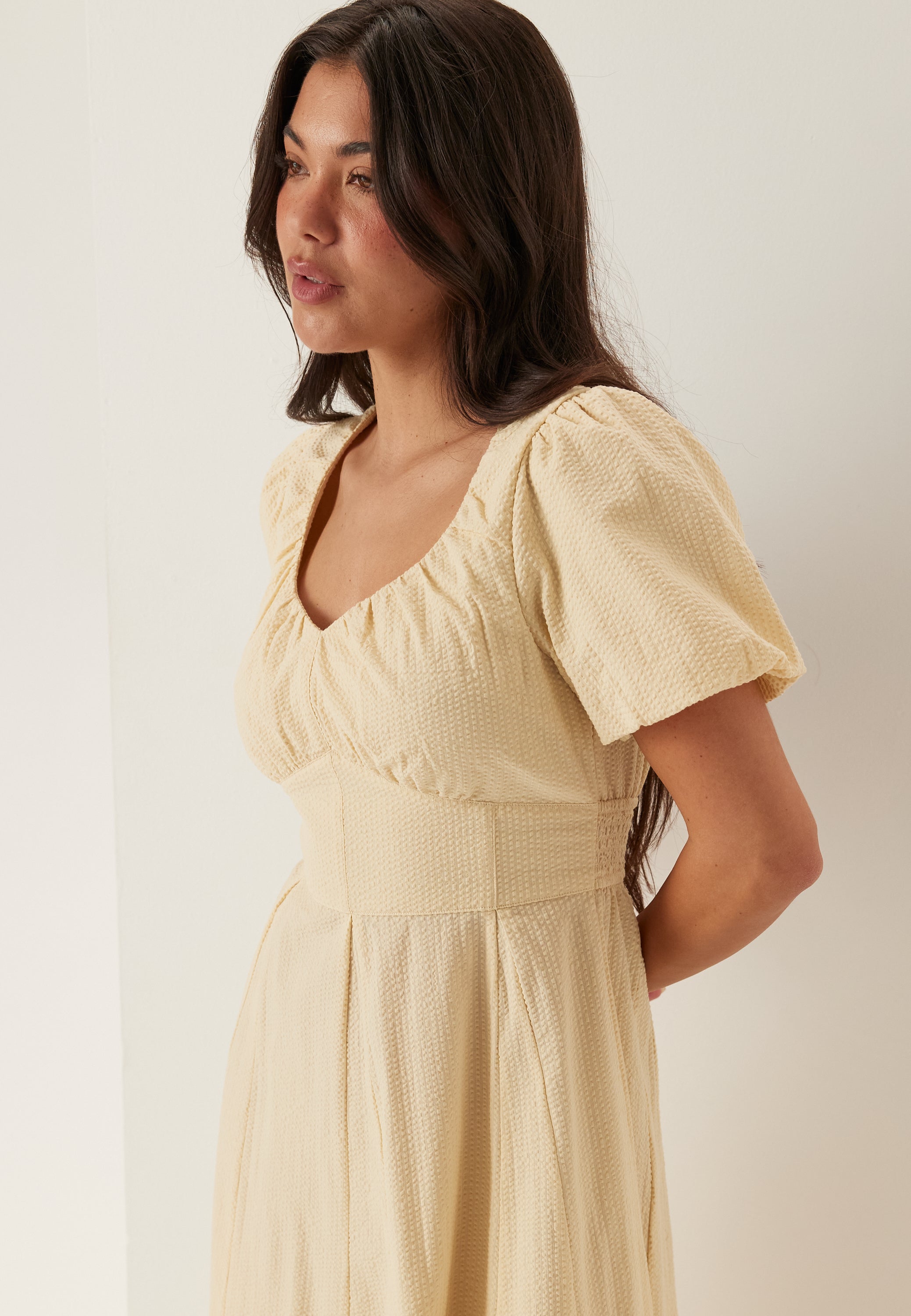 Bubbleroom – Seersucker Midi Dress – Dresses – Yellow