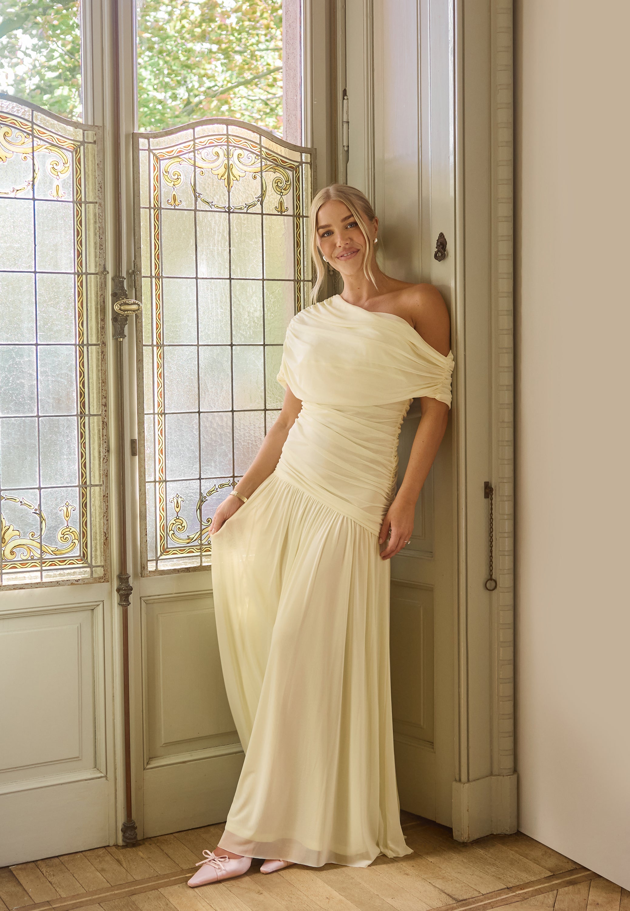 dress stores in moa Moa mattsson x – Off Shoulder Mesh Maxi Dress – Bridesmaid dresses – Yellow