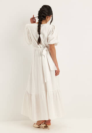 Balloon Sleeve Linen Maxi Dress