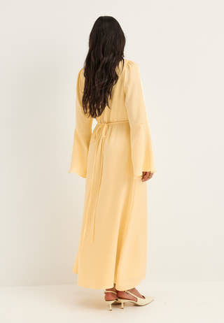 Flounce Sleeve Satin Maxi Dress