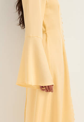 Flounce Sleeve Satin Maxi Dress