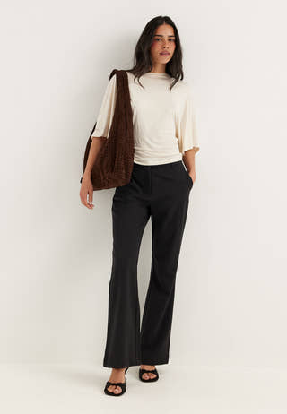 Mid Waist Flared Suit Trousers
