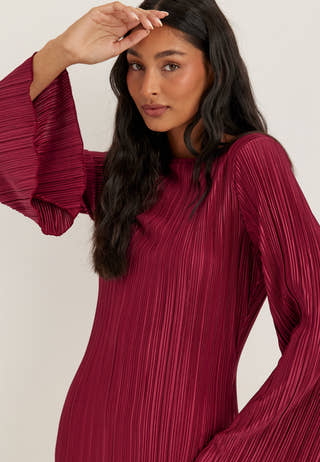 Pleated Frill Dress Red