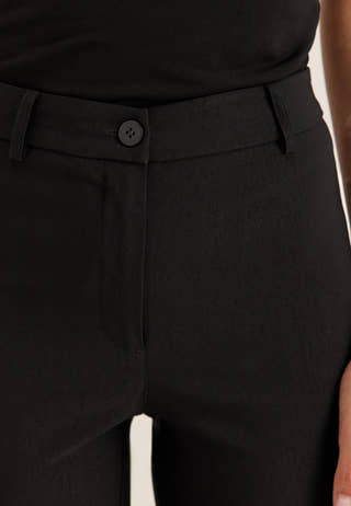 High Waist Stretchy Ankle Slit Trousers Black