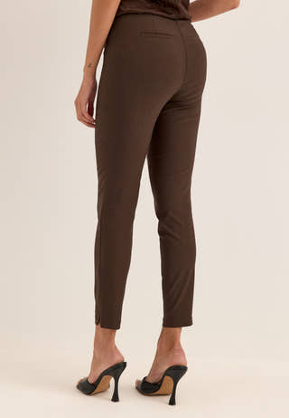 High Waist Stretchy Ankle Slit Trousers Brown