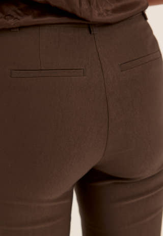 High Waist Stretchy Ankle Slit Trousers Brown