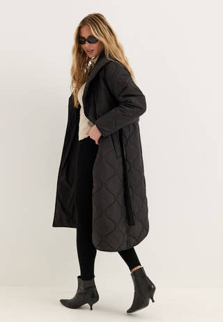 Quilted Long Jacket Black