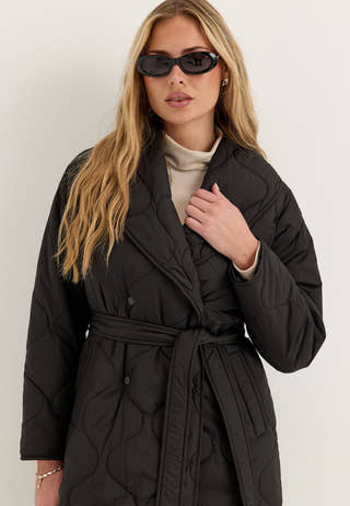 Quilted Long Jacket Black