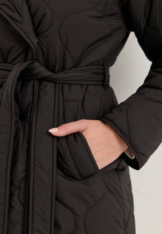 Quilted Long Jacket Black
