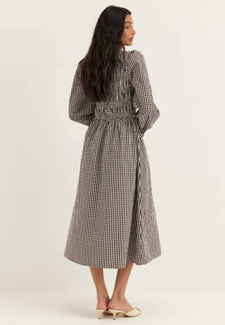 V-neck Cotton Smock Dress Patterned
