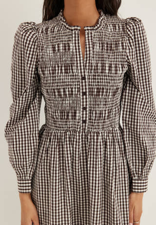 V-neck Cotton Smock Dress Patterned