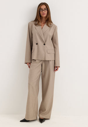Mid Waist Pleated Suit Trousers Striped