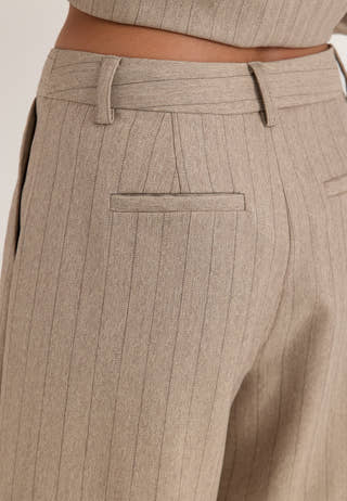 Mid Waist Pleated Suit Trousers Striped