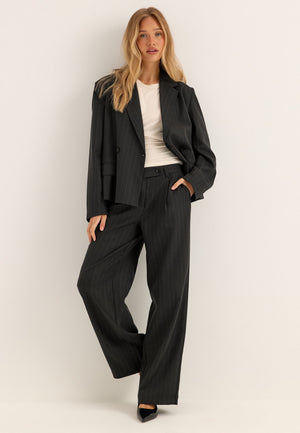 Mid Waist Pleated Suit Trousers Striped