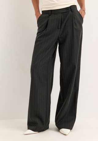 Mid Waist Pleated Suit Trousers Striped