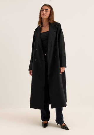 Straight Wool Blend Coat Black