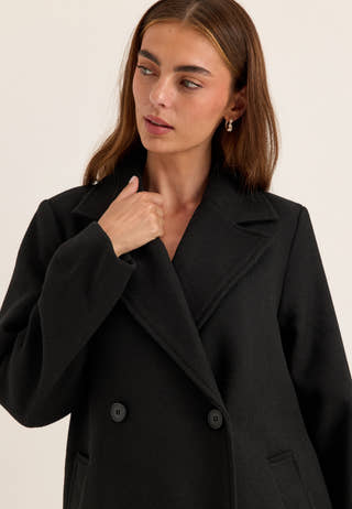 Straight Wool Blend Coat Black