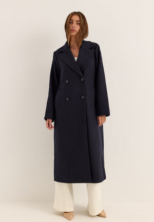 Straight Wool Blend Coat Striped