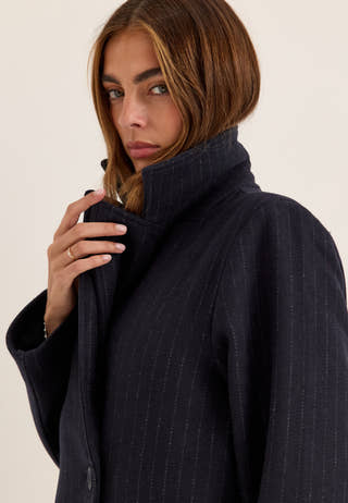 Straight Wool Blend Coat Striped