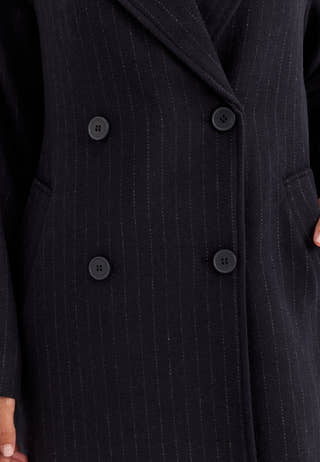 Straight Wool Blend Coat Striped