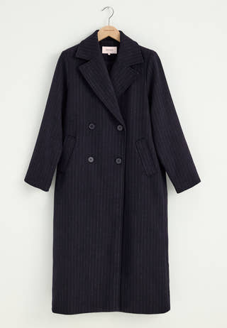Straight Wool Blend Coat Striped