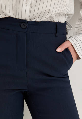 High Waist Stretchy Front Pocket Trousers Blue
