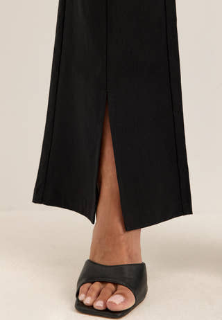 Mid Waist Stretchy Flared Slit Trousers Black