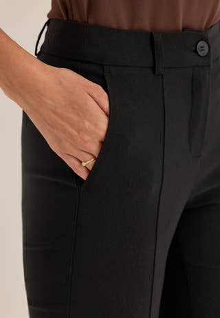Mid Waist Stretchy Flared Slit Trousers Black