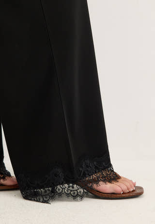 Lace Detail Trousers Black