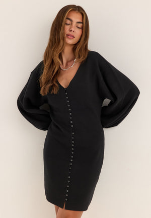 Knitted Mini Cardigan Dress Black