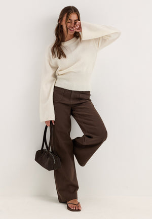 Knitted Wool Blend Wide Sleeve Sweater White