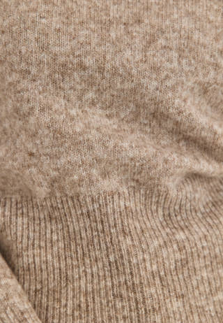 Knitted Wool Blend Wide Sleeve Sweater Beige