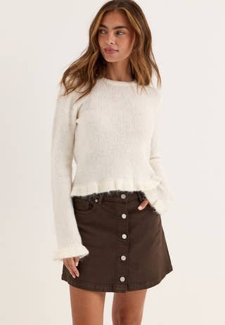 Denim Button Mini Skirt Brown