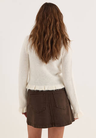Denim Button Mini Skirt Brown