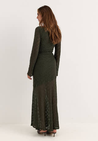 Long Sleeve Lace Maxi Dress Green
