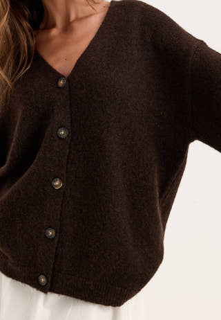 Chunky Knitted Cardigan Brown