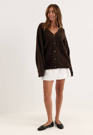Chunky Knitted Cardigan Brown
