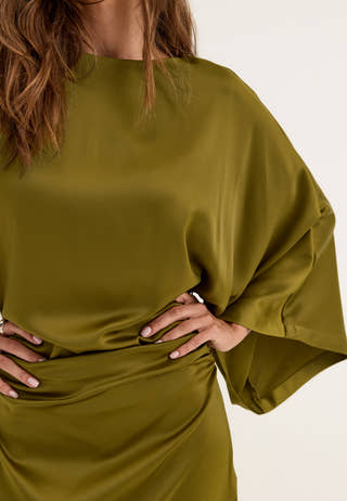 Kimono Sleeve Satin Maxi Dress Green