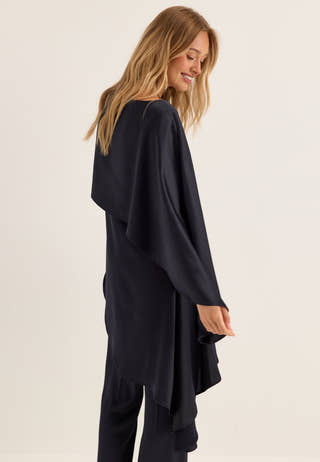 Asymmetric One Shoulder Satin Top Blue