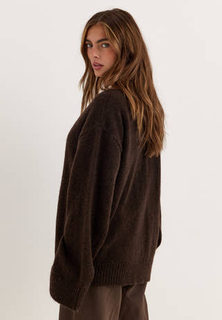 Knitted V-neck Sweater Brown