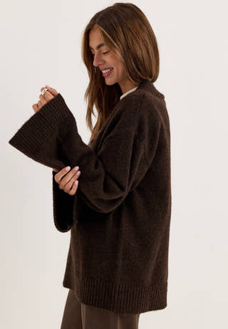 Knitted V-neck Sweater Brown