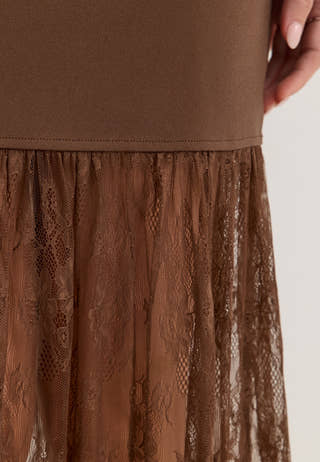 Combined Lace Maxi Dress Brown