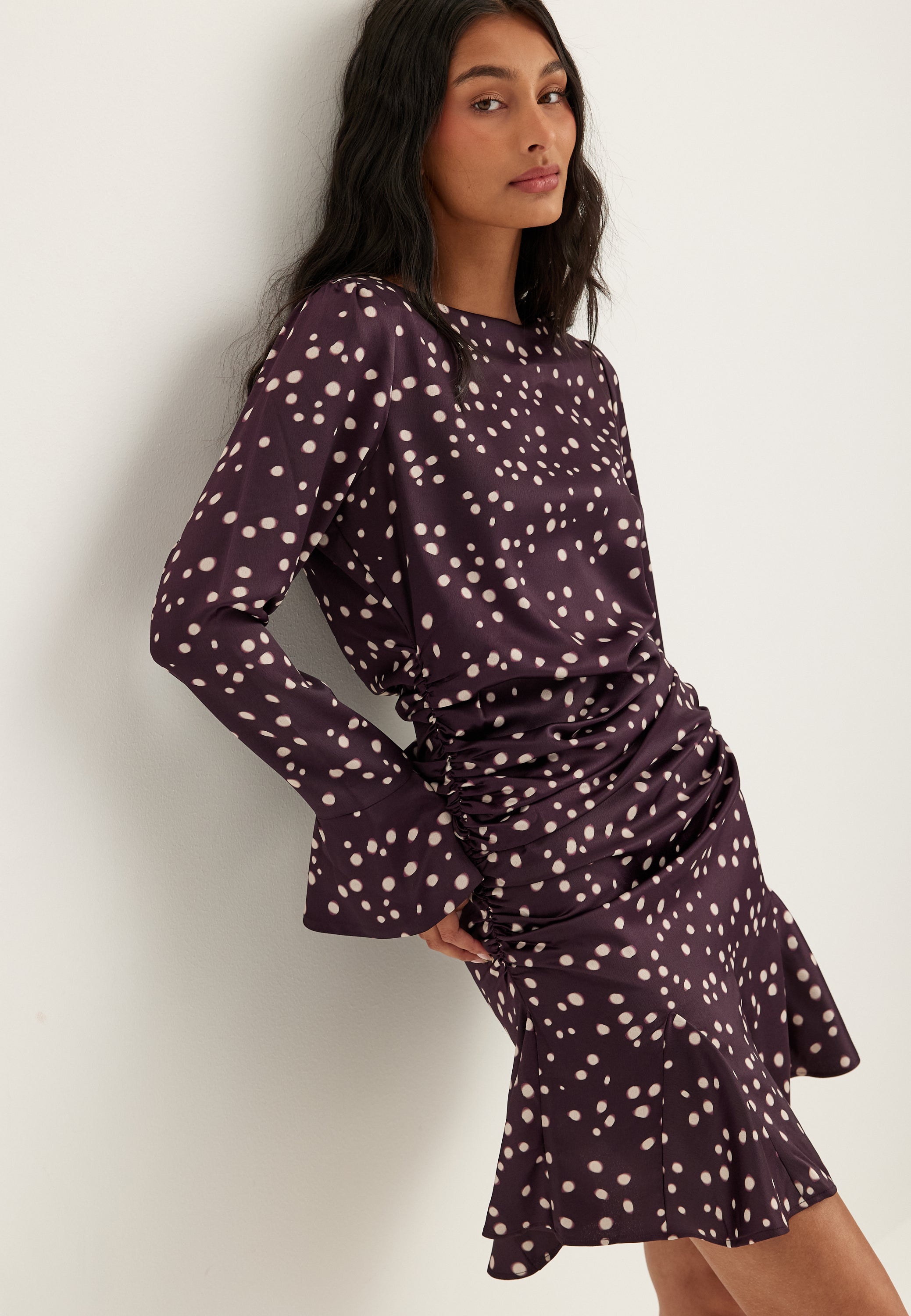 Bubbleroom occasion – Ruched Front Short Dress – AW26 – Purple / Patterned