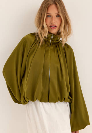 Bubble Hem Satin Jacket Green
