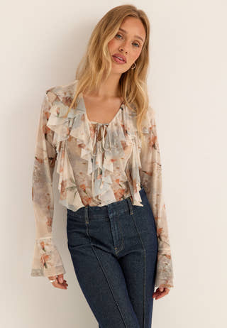Mesh Flounce Top Floral