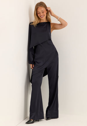 Flared Satin Trousers Blue